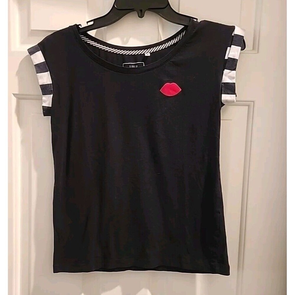 Lulu Guiness Top Black Cute Tee Shirt Womens Size XS